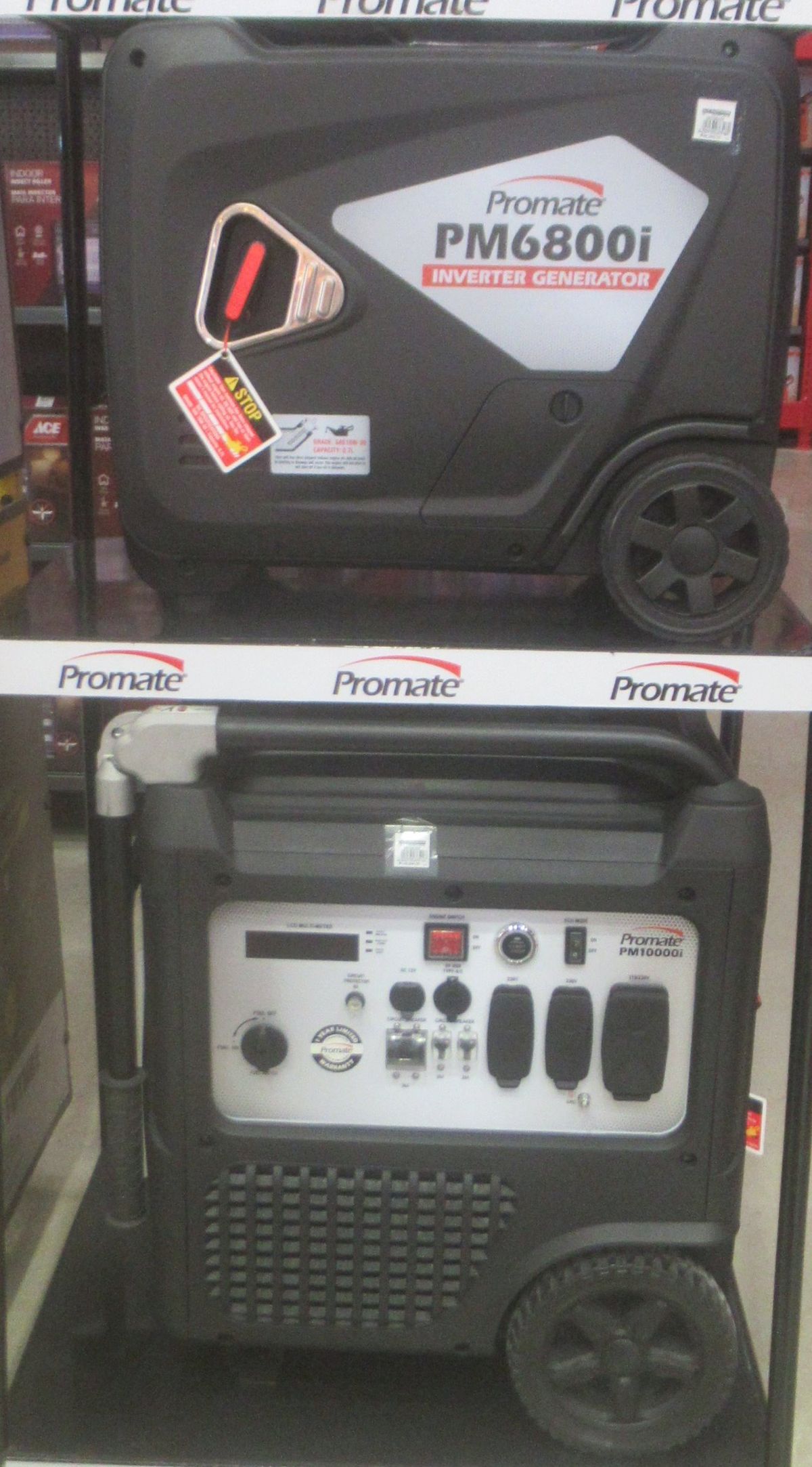 Two portable inverter generators standing side by side