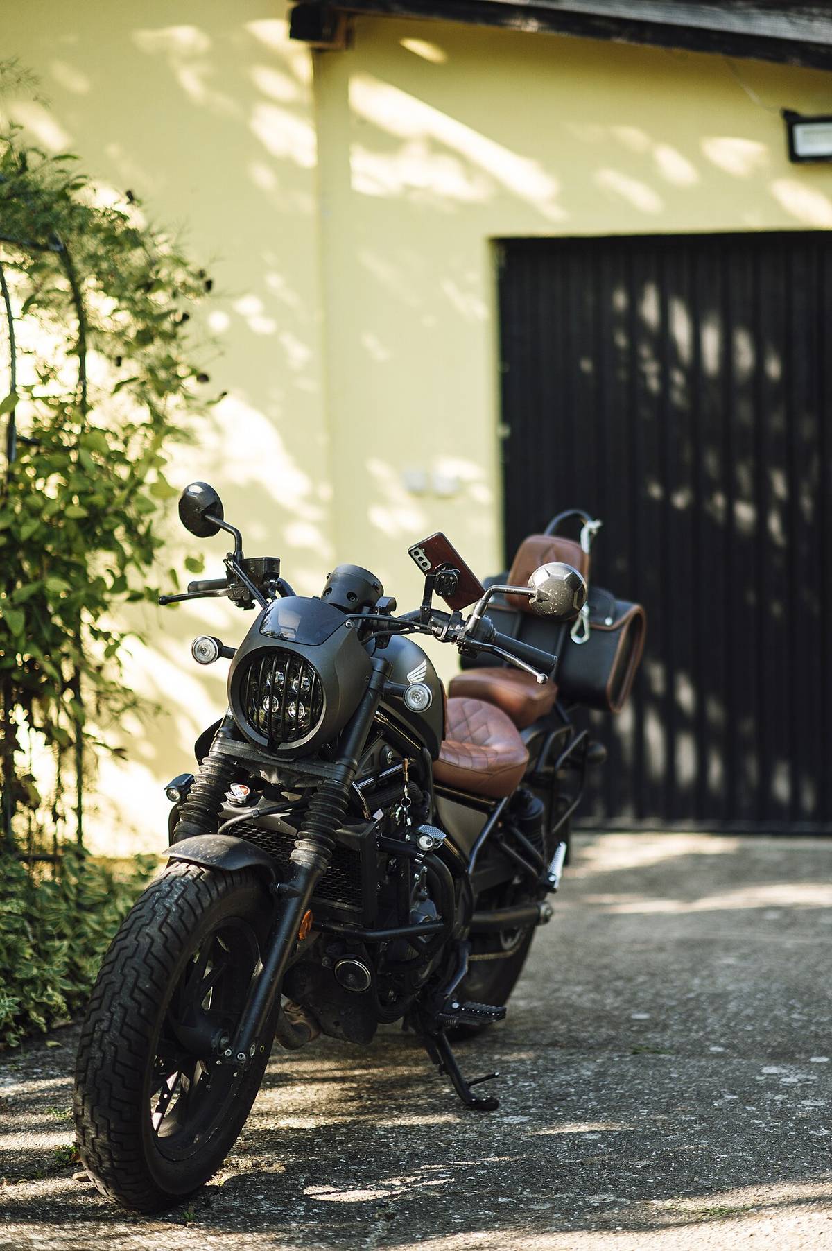 Electric motorcycle parked and charging
