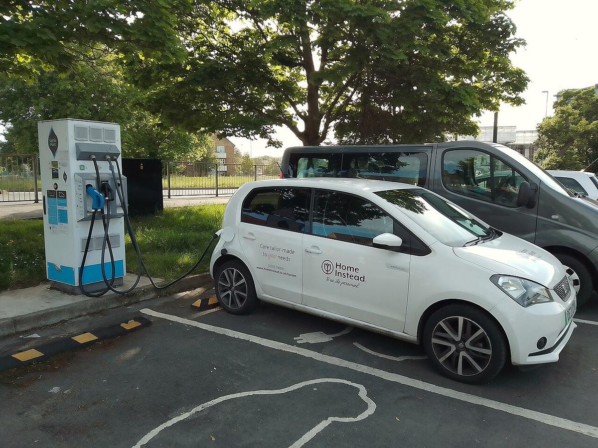 Home EV charger wallbox mounted in a garage