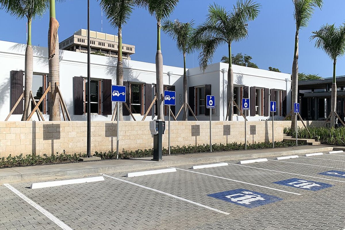 EV charging stations in an office parking lot