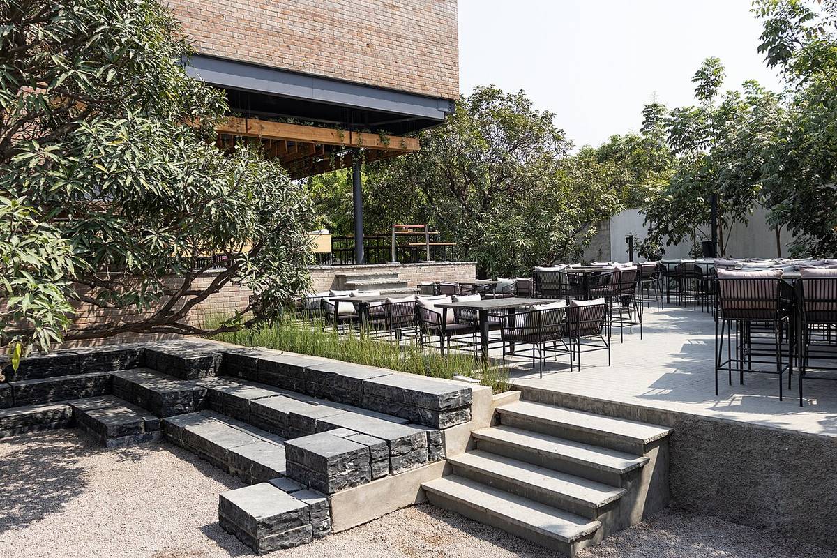Outdoor patio dining setup for morning coffee