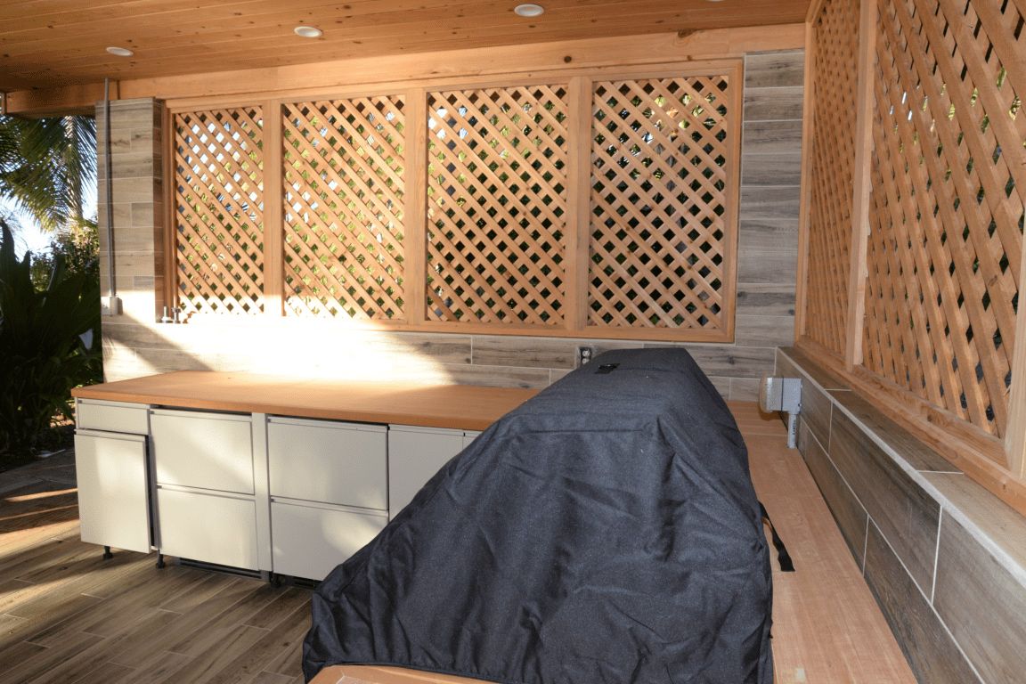 Stone countertop on an outdoor kitchen island