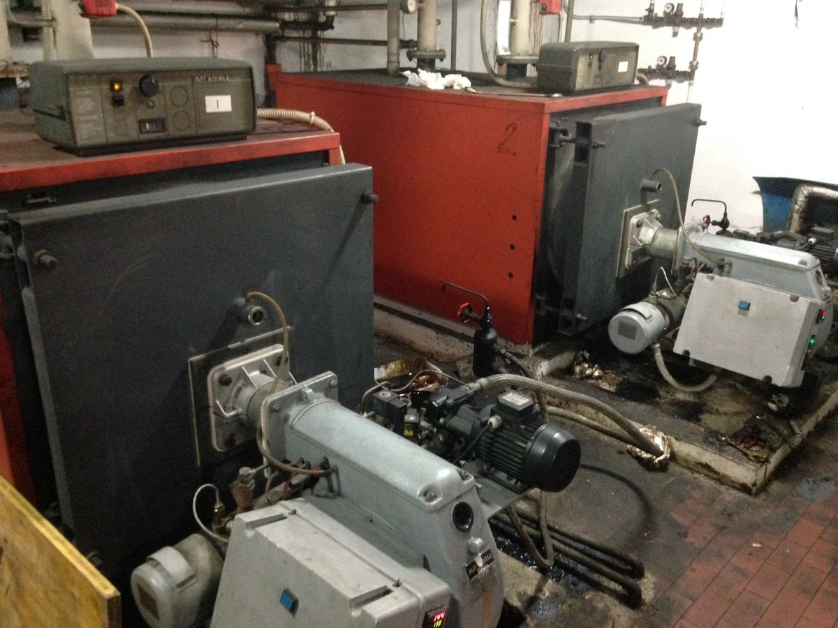 Pool boiler and pump equipment in a mechanical room