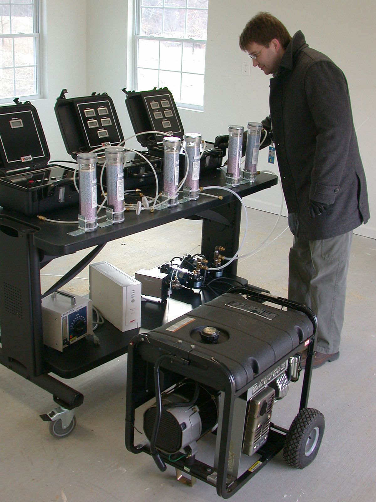 Portable gasoline generator in an indoor testing setup
