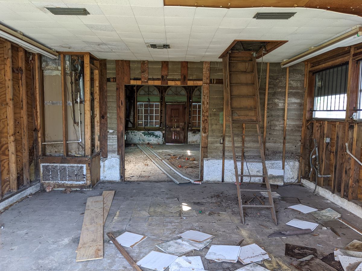 House interior stripped to studs during a renovation