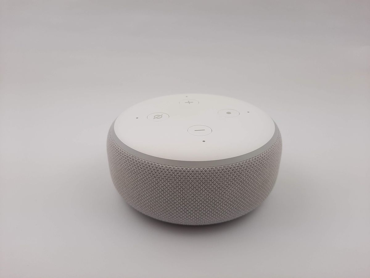 Smart speaker with fabric base on a tabletop