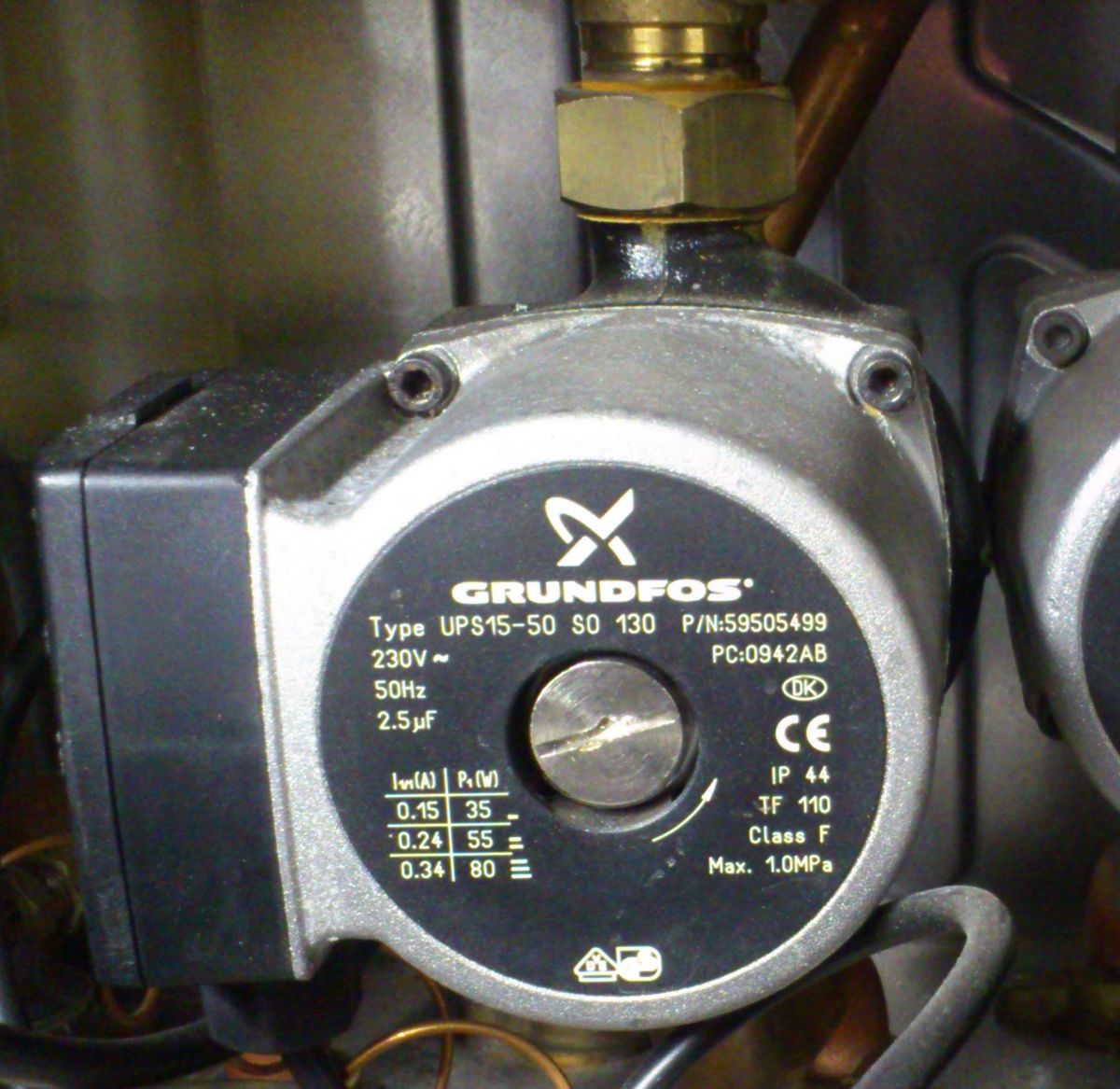 Grundfos circulator pump connected to household plumbing
